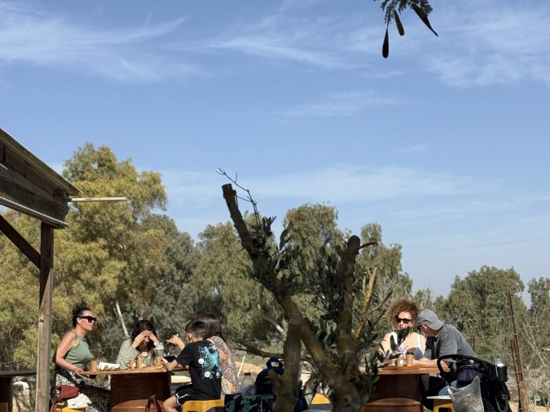 אנשים יושבים האזורי ישיבה אוכלים ושותים