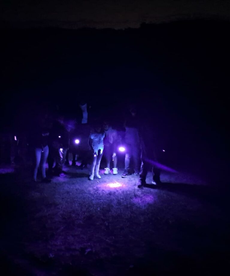 קבוצה עושה סיור לילי עם פנסים