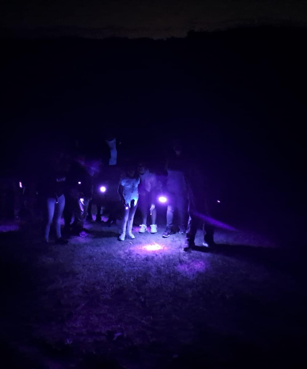 קבוצה עושה סיור לילי עם פנסים